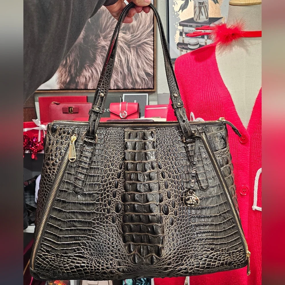 Brahmin Crocodile-Embossed Adina Shoulder Bag Nwot